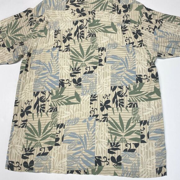 Island Blue Hawaiian Silk Blend Button Up Shirt Sz Large Beige Short Sleeve - Picture 6 of 8